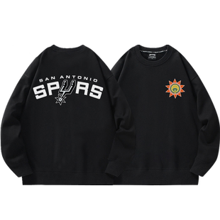 马刺队城市圆领卫衣男2023新款美式休闲文班亚马圆领外套秋冬加绒