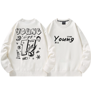 特雷杨涂鸦印花卫衣男美式休闲老鹰队11号篮球衣秋冬加绒潮流外套