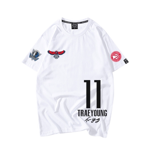 老鹰队特雷杨t恤男美式复古运动风11号印花篮球训练球衣休闲短袖
