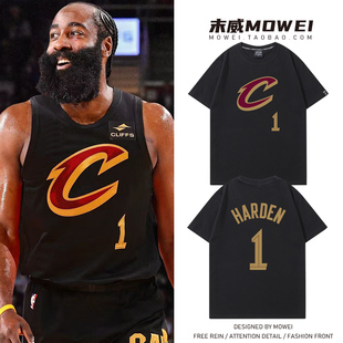 骑士队哈登1号球衣t恤男美式休闲篮球复古运动训练服宽松纯棉半袖