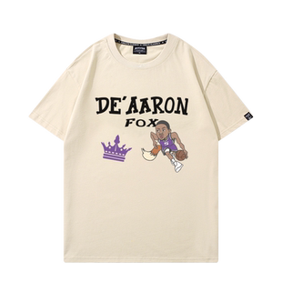 国王队福克斯5号篮球衣小狐狸卡通手绘T恤男宽松休闲训练短袖潮流