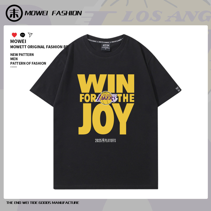 湖人队2025季后赛T恤男美式休闲篮球训练服詹姆斯东契奇运动短袖