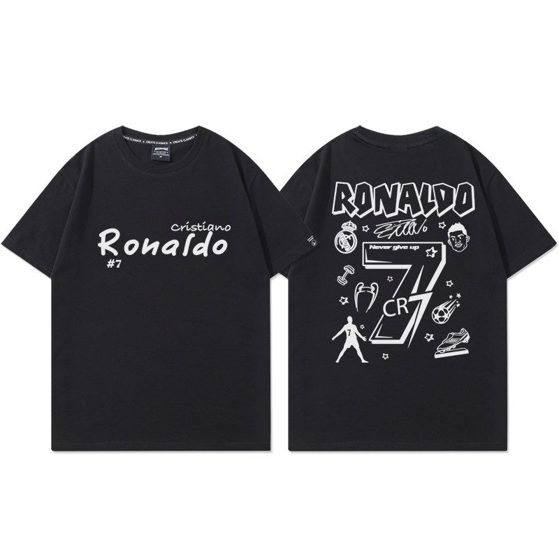罗纳尔多C罗CR7涂鸦印花短袖t恤男美式休闲足球运动宽松半袖夏季