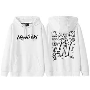 诺维斯基41号涂鸦印花连帽卫衣男秋冬加绒美式外套宽松小牛篮球衣