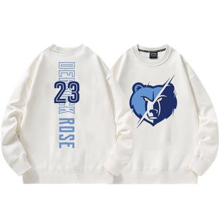 灰熊队罗斯23号美式复古篮球衣男休闲运动训练退役圆领卫衣秋冬款