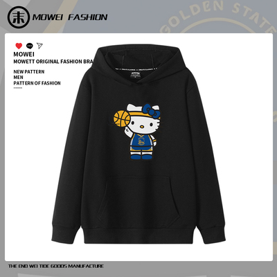 勇士队HelloKitty主题之夜限定卫衣男美式休闲卡通投篮运动训练服