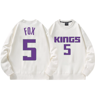 国王队FOX福克斯5号篮球衣男美式休闲运动圆领上衣秋冬潮流外套头
