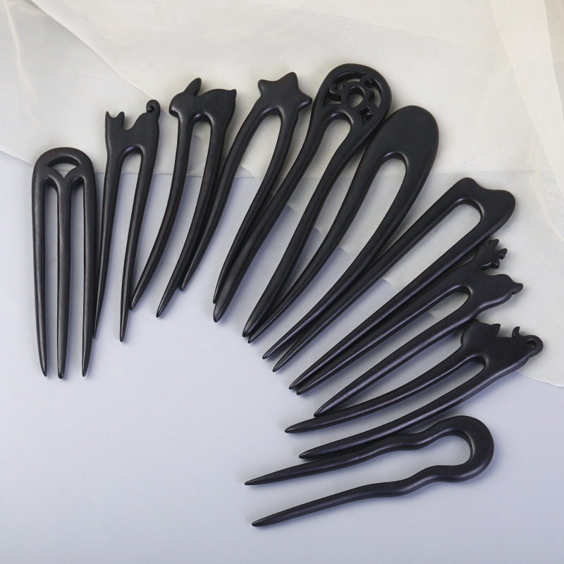 U型发簪古风发钗黑檀木簪子 盘发U钗月弯钗可爱猫咪木钗汉服头饰,饰品/流行首饰/时尚饰品新,民族风发饰,淘宝优惠券,粉丝福利购,淘宝优惠卷