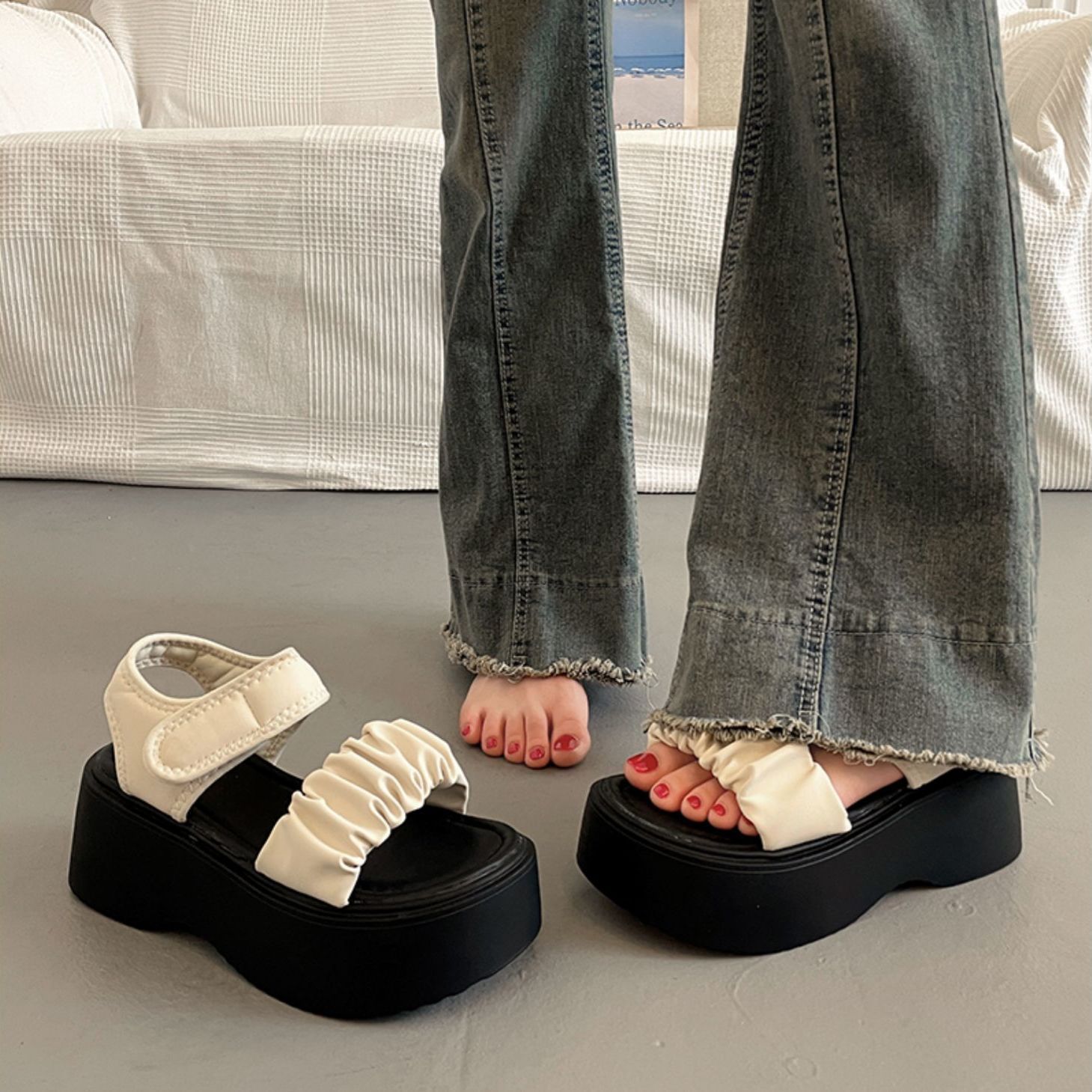 小嗽喇叭裤女裤2025秋季高腰遮肚子前开叉流苏微喇显瘦牛仔拖地裤