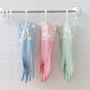 冬季 加绒洗碗手套女家务厨房食堂耐用洗衣服清洁劳保防水橡胶刷碗