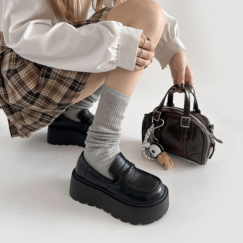 复古英伦风一脚蹬厚底小皮鞋女2024新款秋冬百搭配裙子乐福鞋
