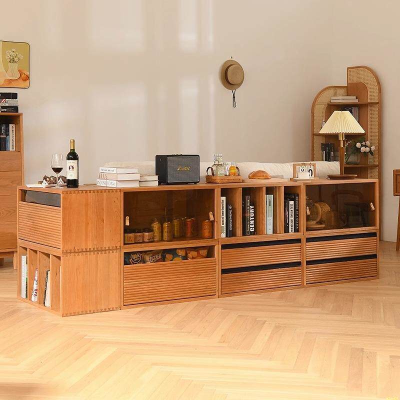 全实木自由组h合柜樱桃木格子柜落地玻璃门书柜书架客厅收纳储物