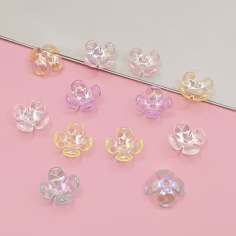 亚克力透明AB彩花瓣花托串珠材料
