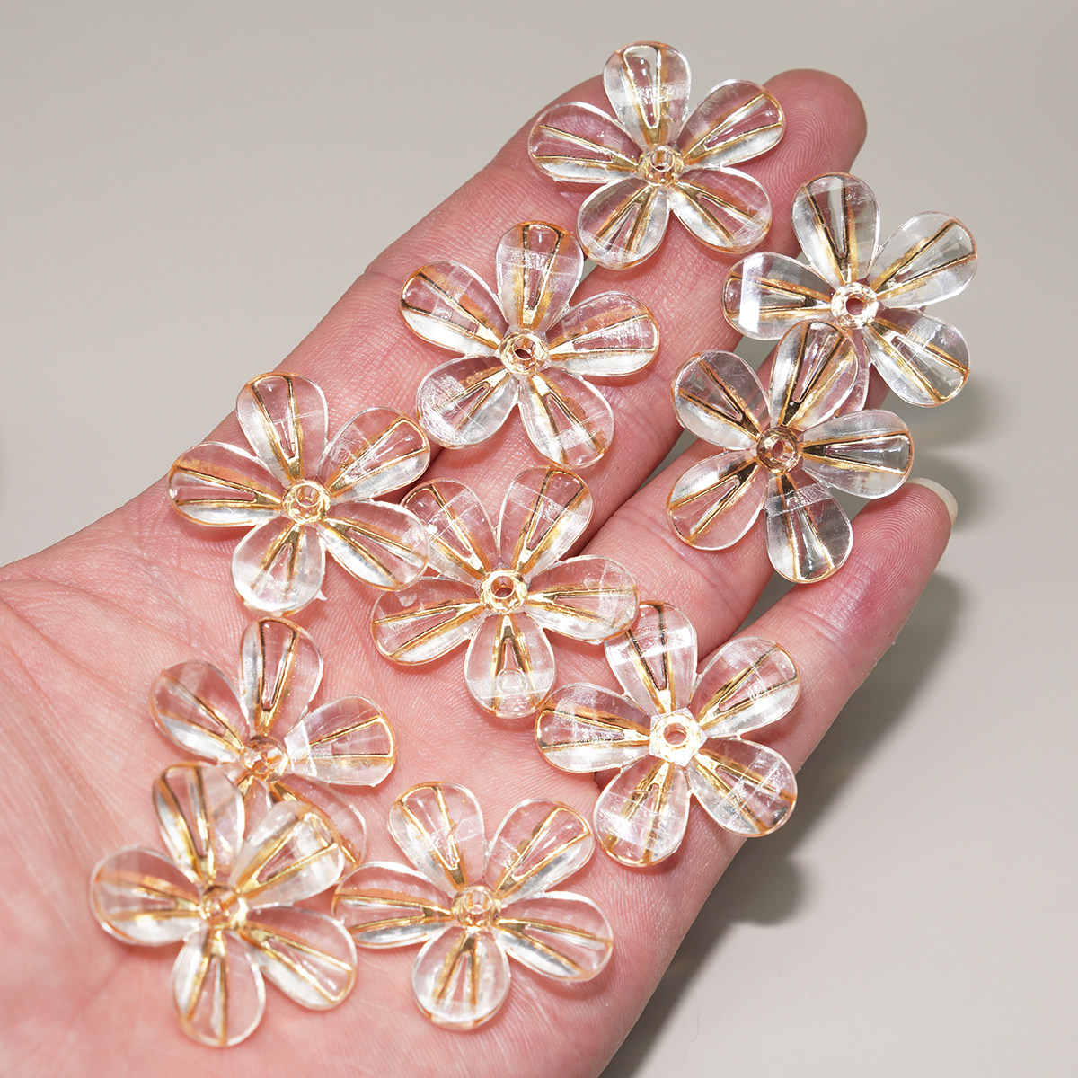 30mm透明烫金芙蓉花五叶材料