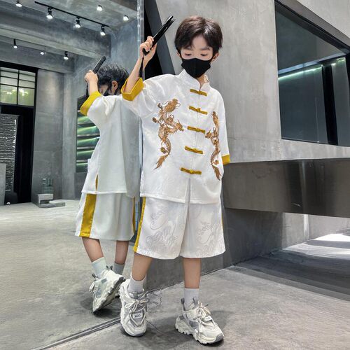 男童汉服套装短袖短裤中国龙中式