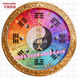 五行八卦天时地利人和圆形风水平面自贴贴画卧室书房防水大门自贴