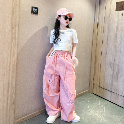 品牌女童裤子夏薄款2025新款儿童潮酷穿搭速干工装裤女孩大童街舞