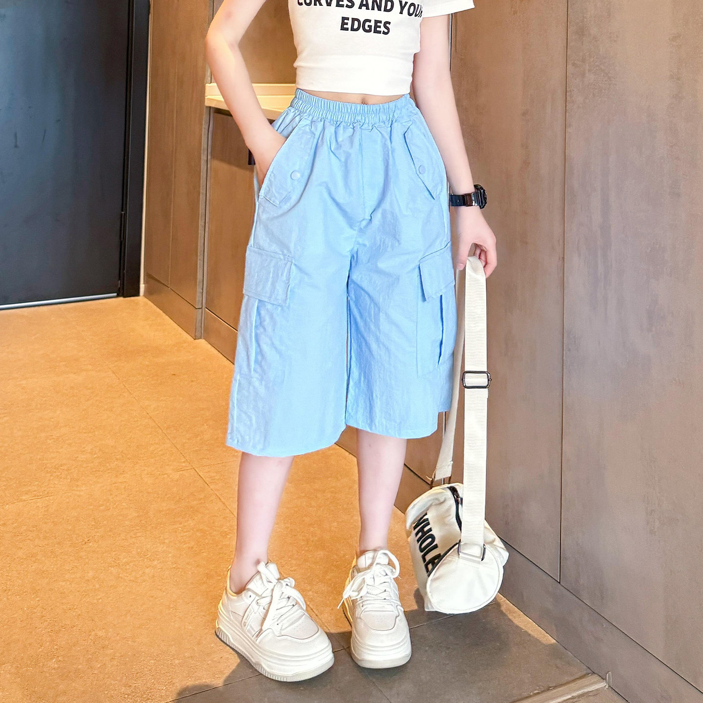 品牌女童夏季裤子2025新款七分裤儿童时髦工装裤大童五分裤洋气短