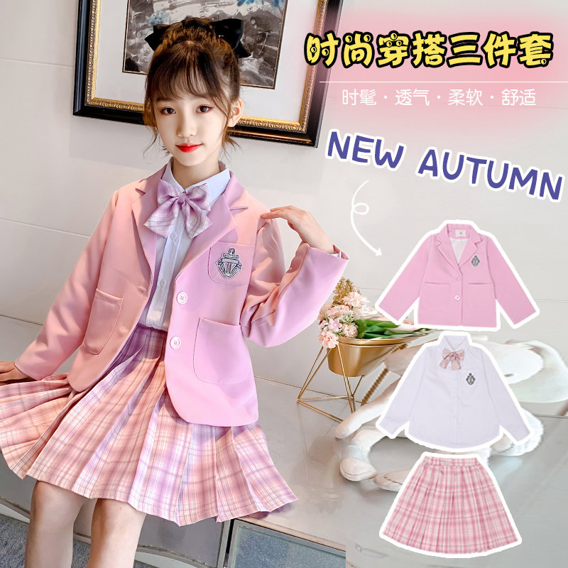 品牌女童jk制服裙子套装春装学生连衣裙春秋学院风夏装女孩百褶裙