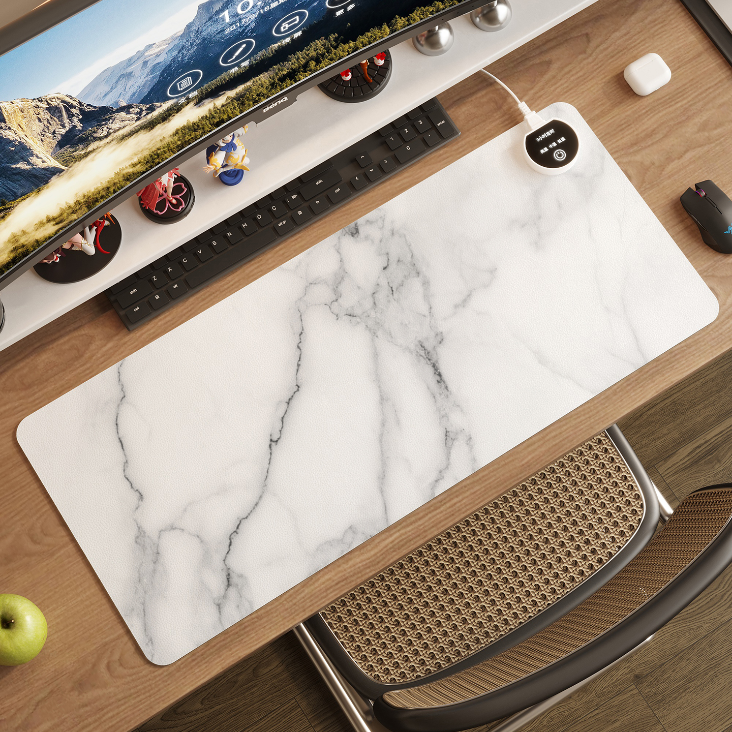 轻奢简约大理石纹加热桌面垫办公桌垫电脑键盘鼠标垫防水发热桌垫