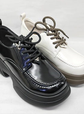 意尔康新款女鞋2024春秋英伦风系带漆皮小皮鞋粗跟简约单鞋03373Y