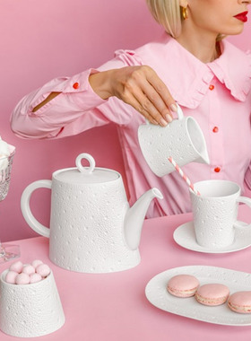 法国柏图 BERNARDAUD 朝露白茶壶 糖缸奶缸下午茶瓷器纯白浮雕感