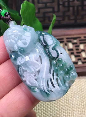 缅甸天然A货翡翠 精美水润 飘花镂空 花开富贵玉坠TD01-2941