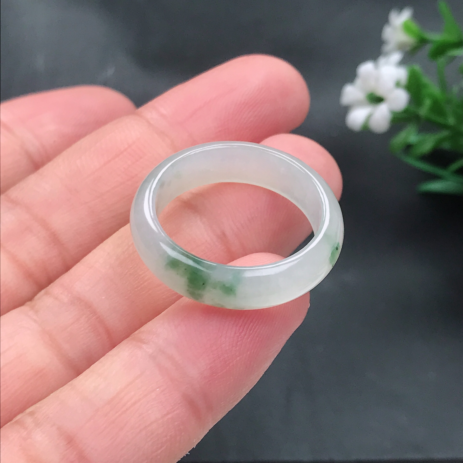 缅甸翡翠A货戒指冰飘花指环22号圈口内径20mm TD01