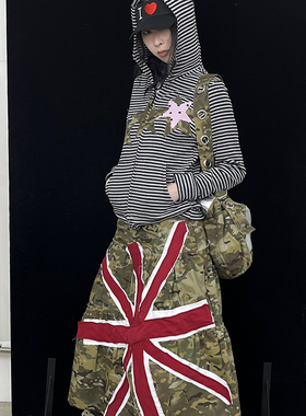 Ttsunami25SS 原创设计波点迷彩五角星恶魔角开衫短款修身卫衣