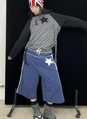 Ttsunami25SS 原创设计宽松五角星抽绳运动卫裤阔腿裤九分裤