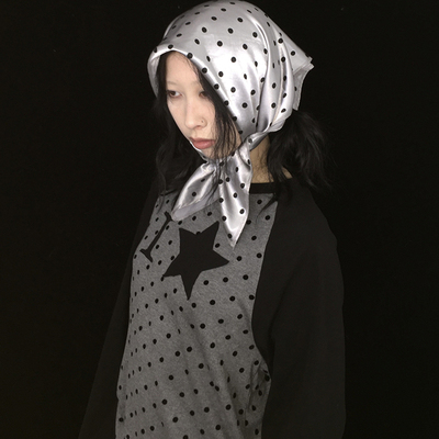 Ttsunami25SS 原创设计灰色百搭波点印花头巾多功能方巾抹胸