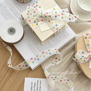 ins风彩色波点丝带可爱礼物包装绳蛋糕花卉装饰雪纱织带diy蝴蝶结