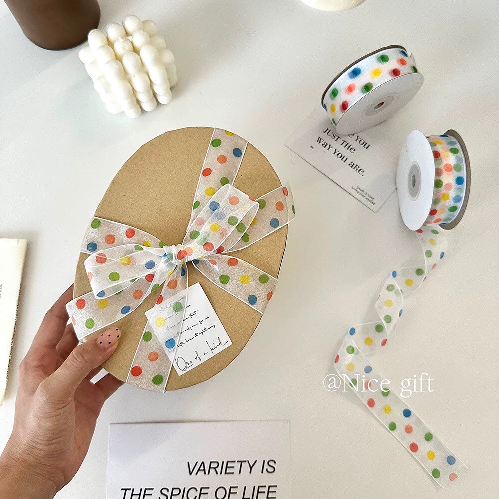 Nice gift彩色波点包礼物丝带ins礼品蛋糕搭配绑绳节日装饰蝴蝶结
