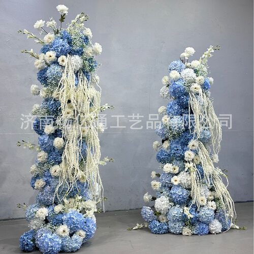 跨境仿真花拱门花架户外婚礼布置拱门结婚门口装饰牛角拱门蛋糕塔