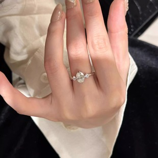 “悬浮”鸽子蛋钻戒S925纯银女2克拉求婚订婚结婚仿真钻石婚戒