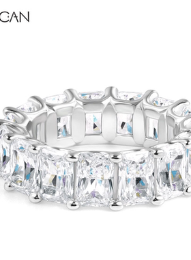 方形排钻戒指高碳钻爆闪祖母绿切割纯银叠戴欧美风食指排钻高级感