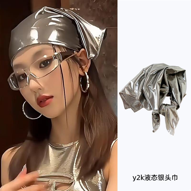 液态银辣妹丝巾女包头头巾y2k方巾裹胸百搭嘻哈潮男潮女围巾街头