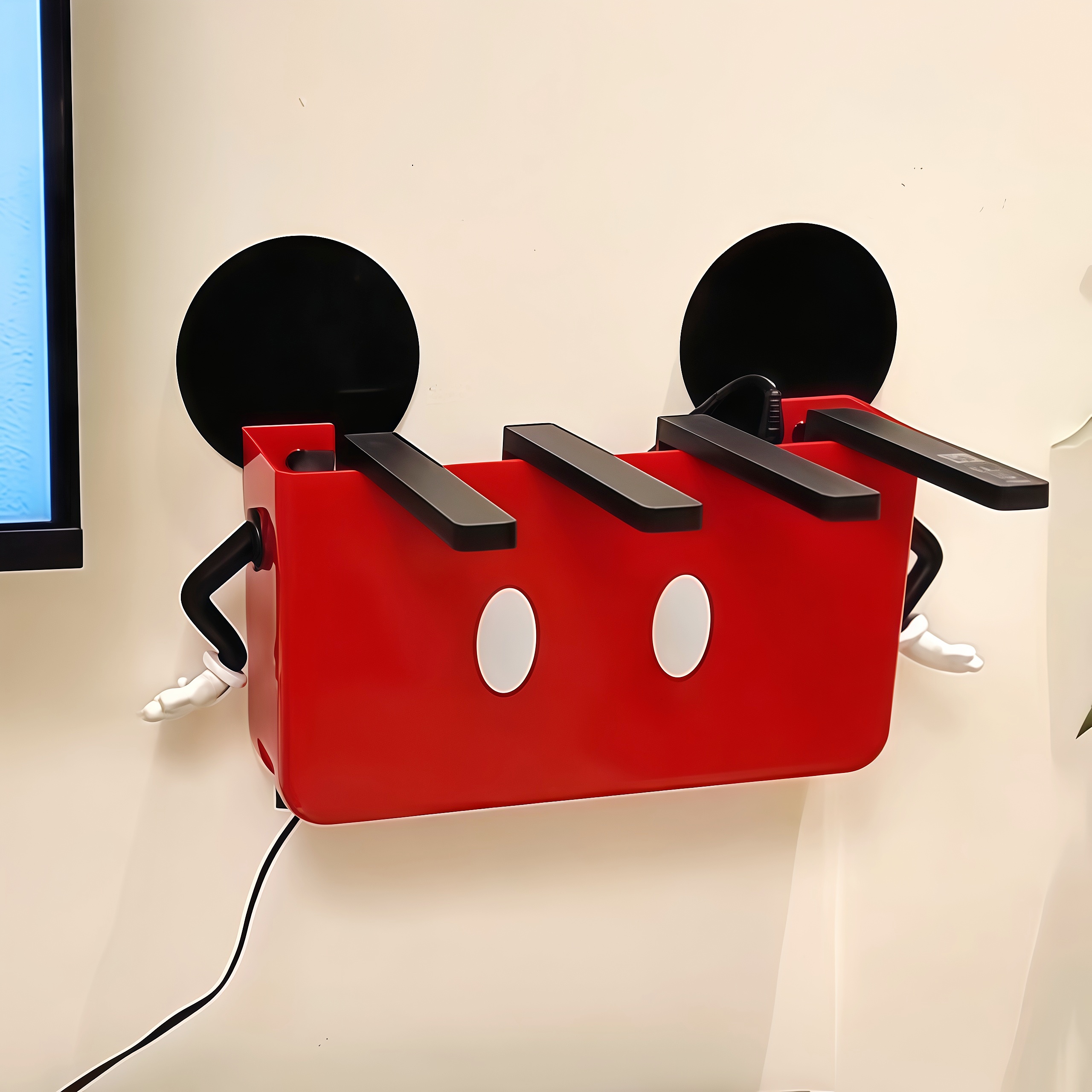 红色米奇路由器收纳盒免打孔壁挂式挂墙wifi无线电视机顶盒置物架