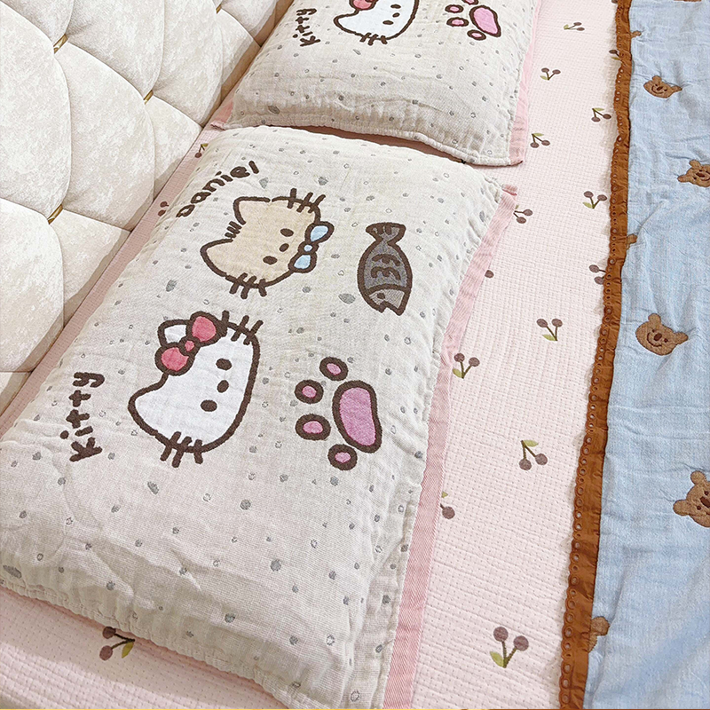 HelloKitty纱布枕巾吸汗透气卡通动物可爱2026新款高档防头油情侣