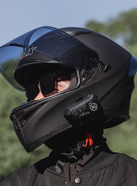 艾狮摩托车头盔男士全盔双镜防赛机车夏季骑行灰3C认证带蓝牙耳机