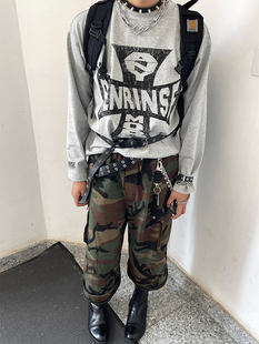 REDRINSE「铁十字」印花boxy复古短宽休闲乐队长袖 tee重磅vintage