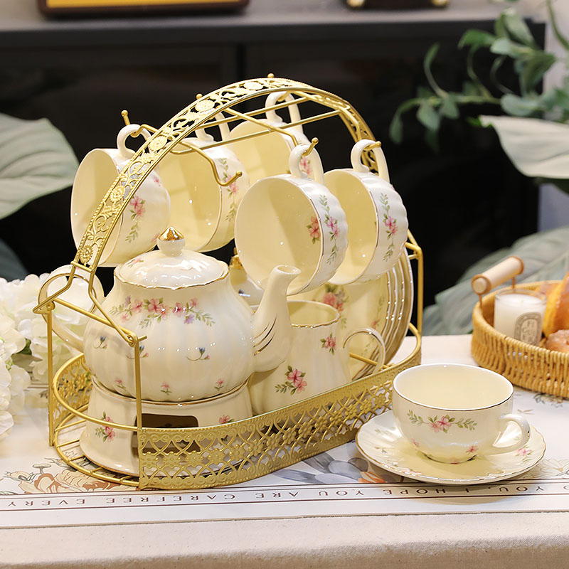 轻奢花茶具套装保温底座