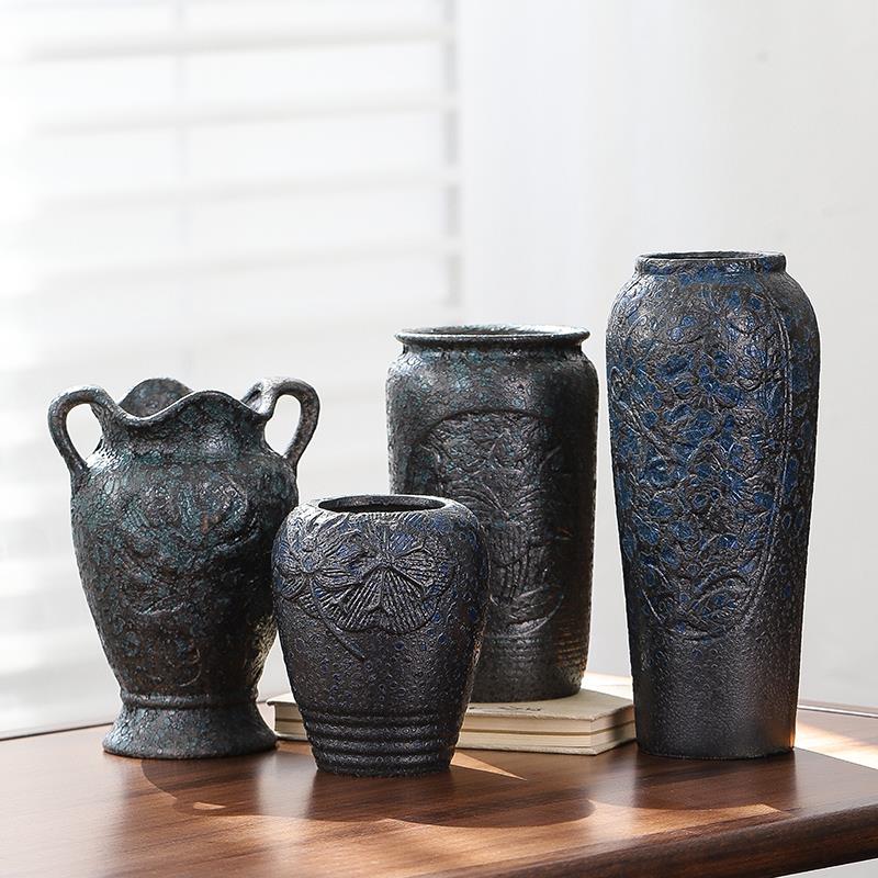 新中式陶瓷花瓶复古花器水培摆件客厅玄关茶几电视柜仿真花装饰品