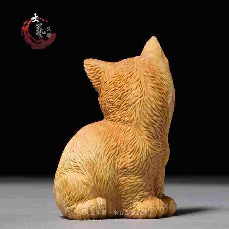 小叶黄杨木雕创意实木文玩把玩手把件雕刻手工艺品精品动物摆件猫