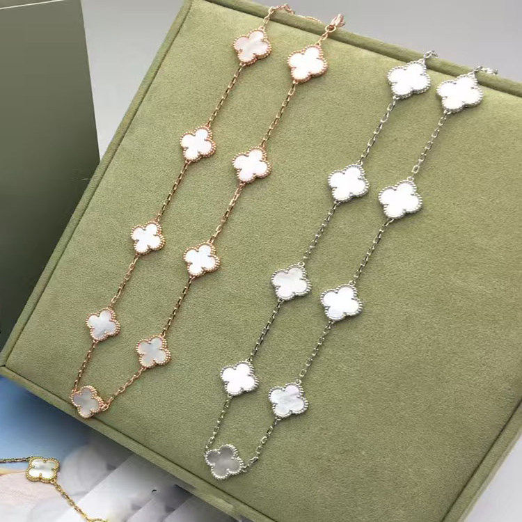 四叶草项链女玫瑰金白贝母多层链条时尚百搭小众项链玛瑙孔雀石
