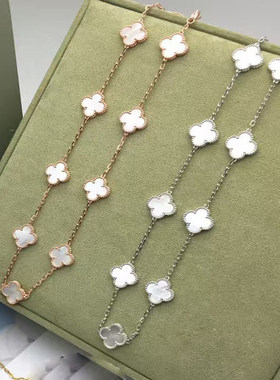 轻奢四叶草白贝母玫瑰金项链