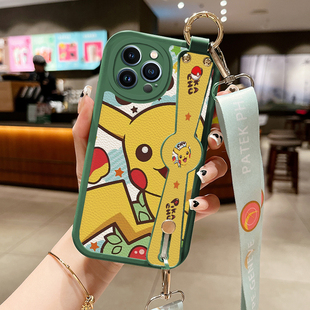 腕带小羊皮皮卡丘适用苹果14pro手机壳iphone13pr0新款ihpnoe12网红斜跨Promax萍果iphnoe11挂脖ipone16P潮牌