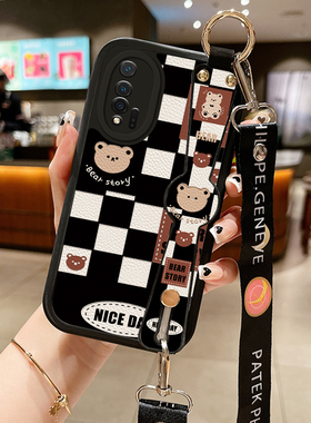 斜挎小羊皮方块熊适用华为nova7手机壳noav8se新款noⅴa6网红n0va7腕带nvoa8Pro可背式noⅴa5散热nove4跨肩绳