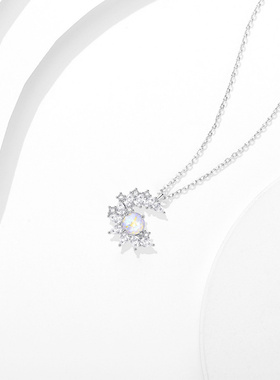 纯银梦幻月光星语项链镶钻月亮锁