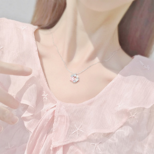 BaObAo原创设计s925纯银桃之夭夭蝴蝶珍珠花朵甜妹小众时尚项链女